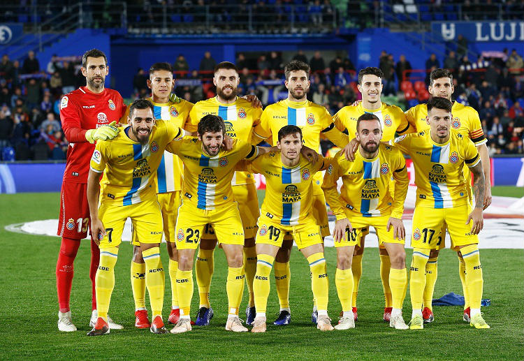 RCD Espanyol team line up ahead of their match in La Liga