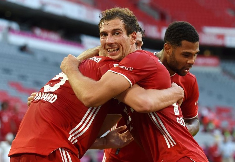 Leon Goretzka scores a late goal to give Bayern Munich a 2-1 win during their Bundesliga match against Monchengladbach