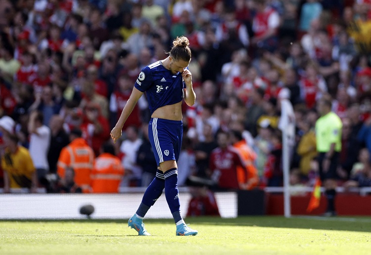 Luke Ayling has been sent off in the 27th minute during the Premier League game with Arsenal