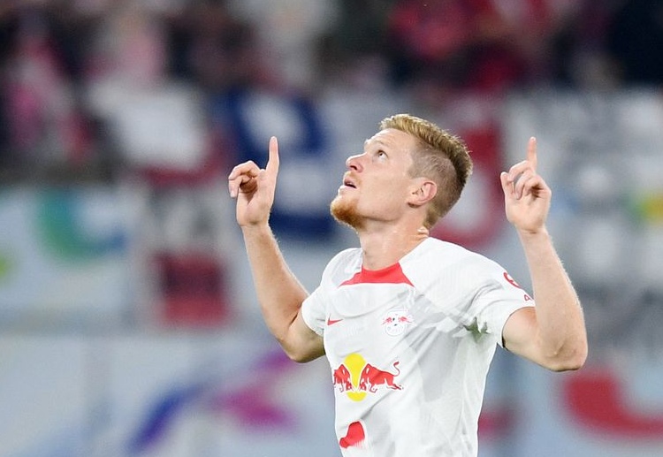 Marcel Halstenberg scores a goal during DFL Supercup final between RB Leipzig and Bayern Munich