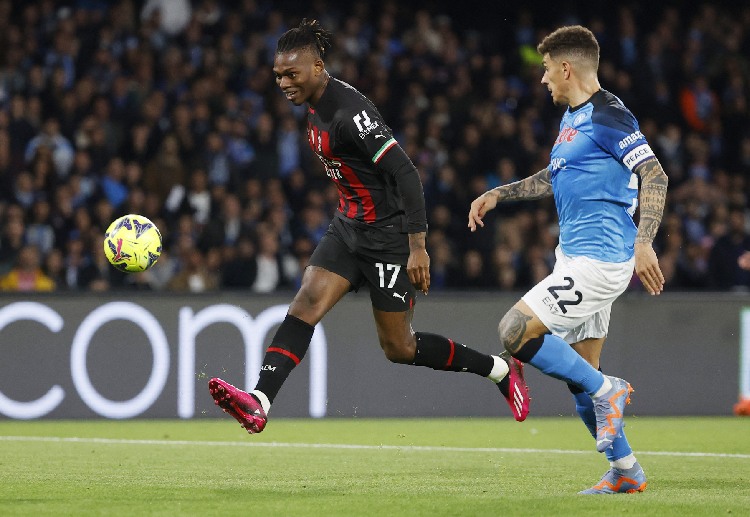 Rafael Leao opens the scoring during their Serie A match against Napoli