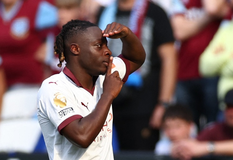 Jeremy Doku has scored Manchester City's first goal in their Premier League match against West Ham