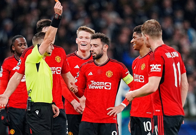 Marcus Rashford has received a red card in Manchester United's Champions League game against Copenhagen